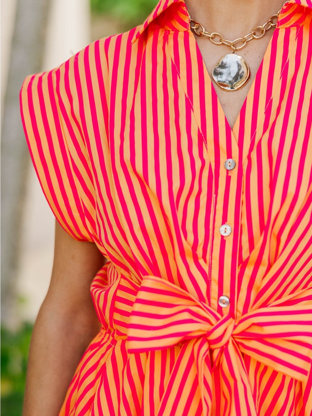 entro Coral and Pink Striped Tie-Front Maxi Dress - Picture 4 of 8